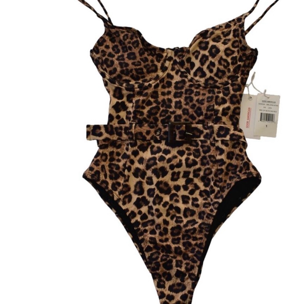 Good American Leopard Print Belted One-Piece